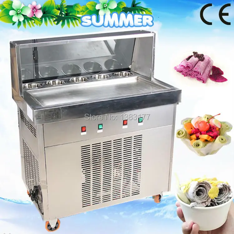 

18 CE 70 см одна сковорода с 5 охлаждающими ведрами машина для рулона жареного мороженого тайская машина для льда для продажи