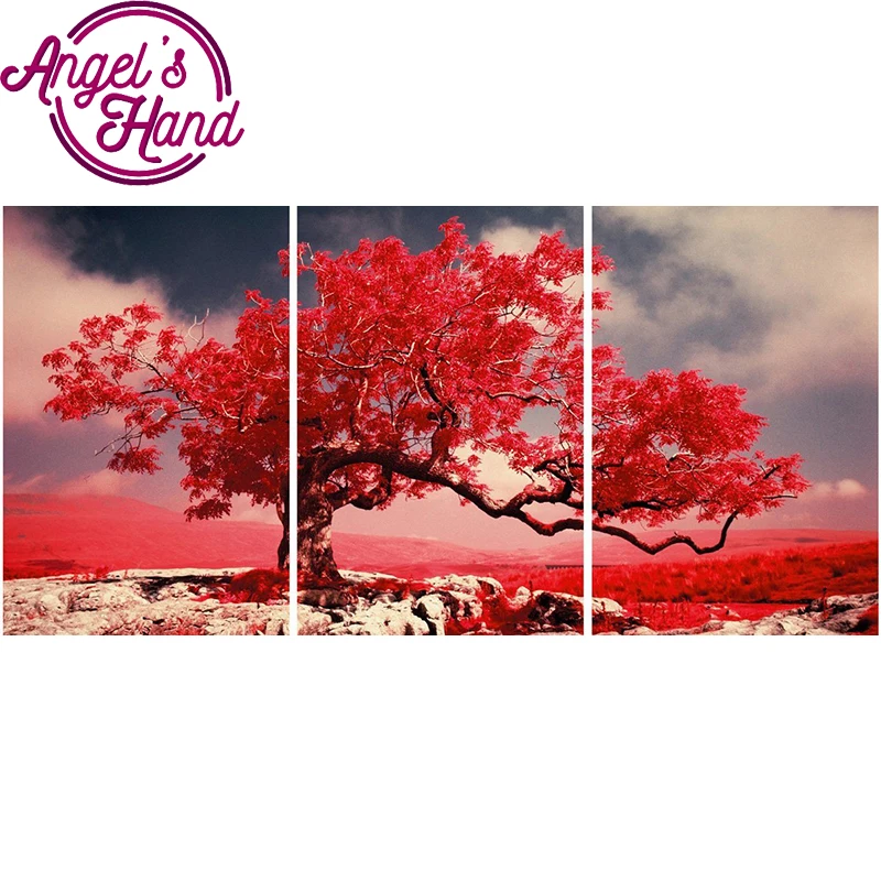 

3pcs full Diamond Embroidery red trees Diy 5d Diamond Painting cross stitch 3D Diamond Mosaic Home Decoration Wall Sticker art