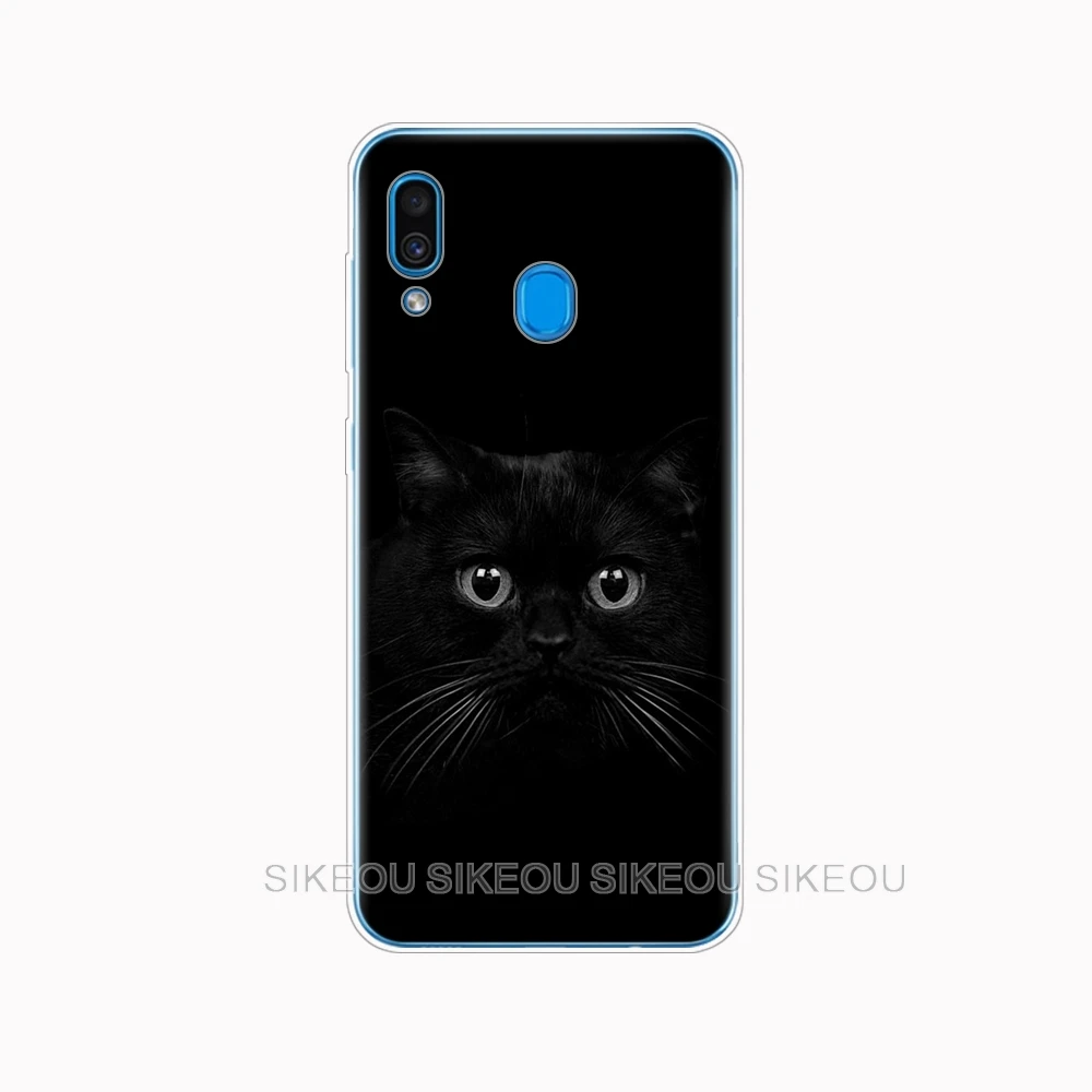 Чехол для Samsung A50 чехол Galaxy A60 A10 A30 A40 A70 A 50 2019 A9 A7 2018 черный с кошачьим