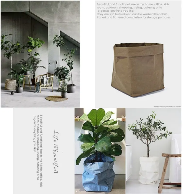 Kraft Paper Storage Bags Of Fruit Vegetable Garlic Onion Plant Flower Pot Bag Basket Home Storage Bags