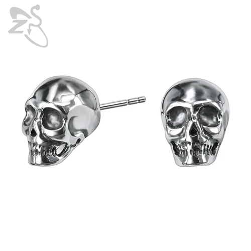 Skull Earrings ZS, мужские серьги из нержавеющей стали, Череп, Панк ювелирные изделия, 2 шт., хип-хоп серьги-гвоздики, рок-н-ролл, серьги-гвоздики, ювелирные изделия, байкерские аксессуары - Окраска металла: Skull Earrings
