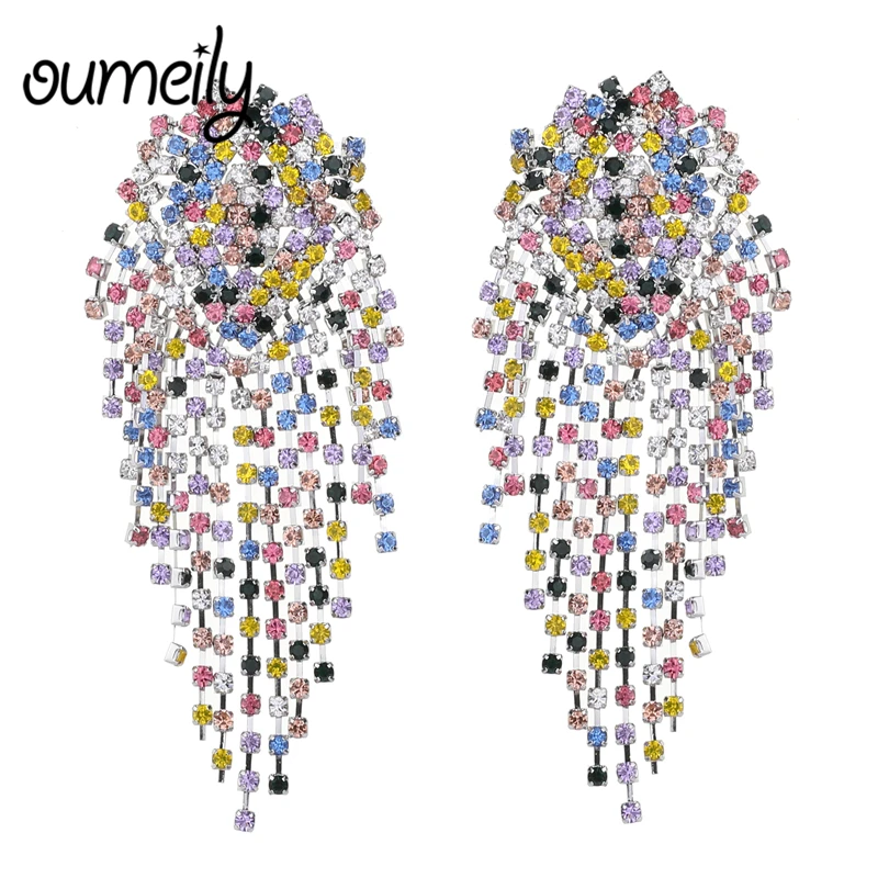 Женские серьги с кристаллами OUEMILY длинные красные синие белые зеленые со