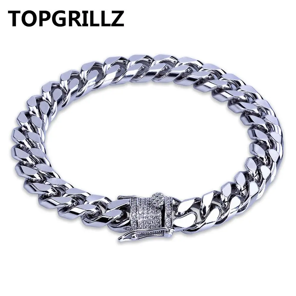 TOPGRILLZ стиль Мода золото/серебро цвет микро проложить браслет с камнями циркона 11 мм ширина звено цепи браслеты хип хоп ювелирные изделия подарок - Окраска металла: Silver