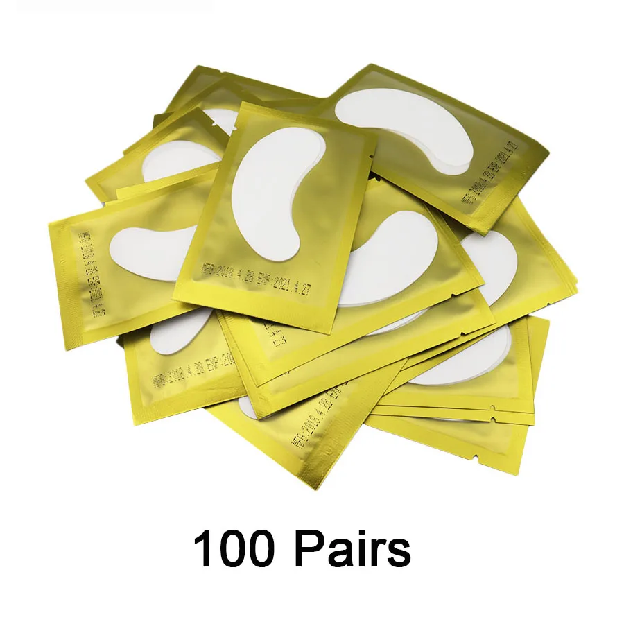 100pairs Gold 25/50/100 штук, подушечки для глаз патч комплект, ресниц для наращивания колодки натуральный гидрогель кругов под глазами гелевые подушечки набор «сделай сам» для наращивания ресниц - Цвет: 100pairs Gold