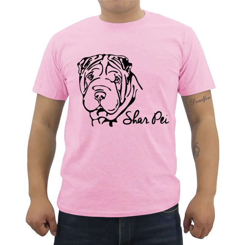 Pink Новинка, Мужская хлопковая футболка с короткими рукавами и круглым вырезом, футболка с принтом Шарпей, портрет Хунда, Хунда, крутые футболки, топы в стиле хип-хоп - Цвет: Pink
