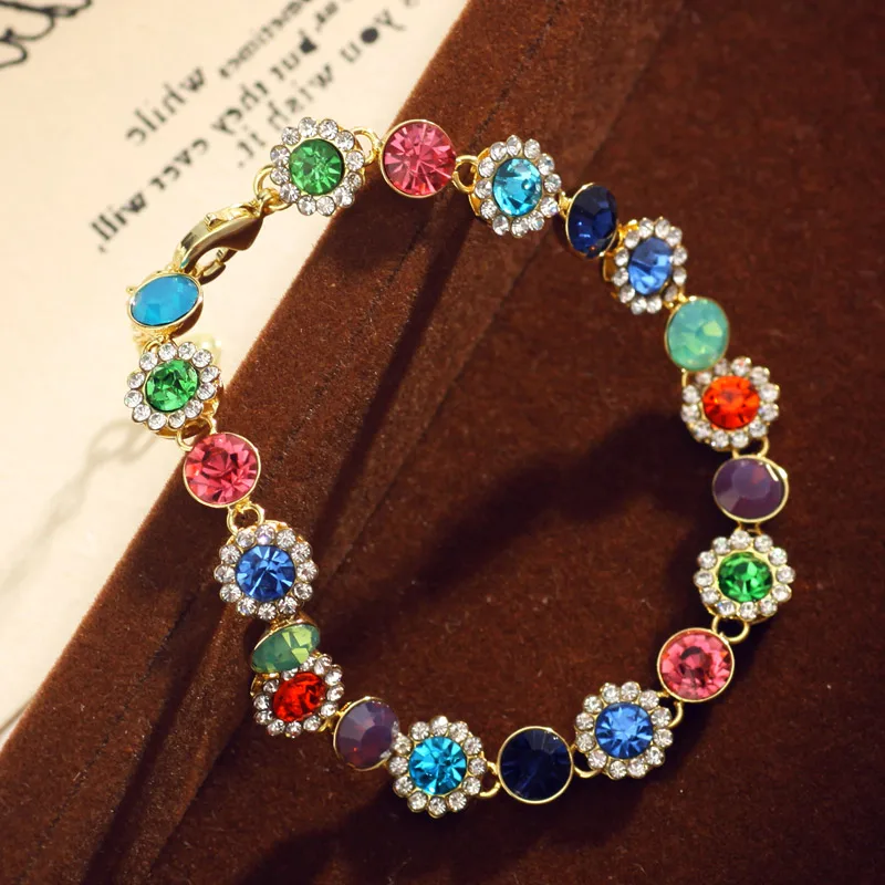 Neoglory кристалл и стразы очаровательный браслет красочные цветочные бусины