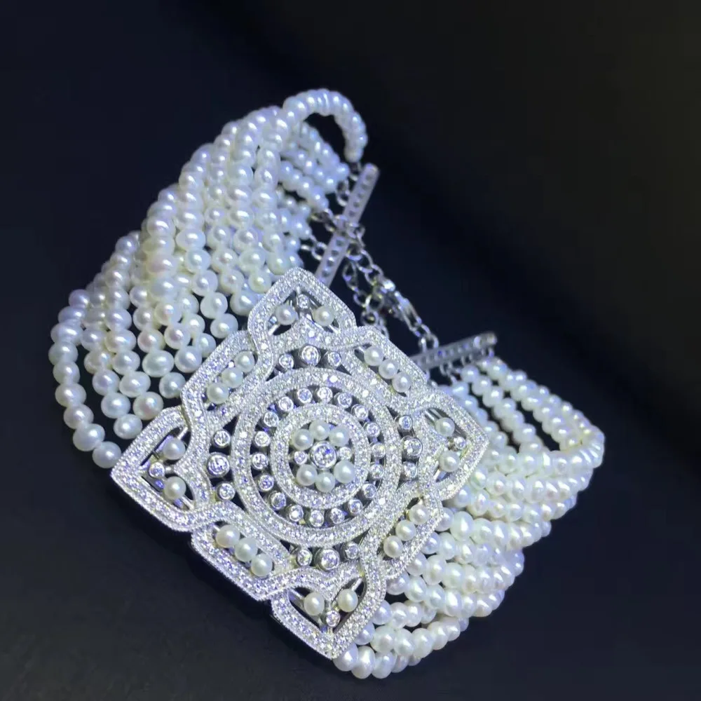 ?? クラシック天然淡水真珠チョーカーネックレスとブレスレットジュエリーセット 34 センチメートル調節可能な結婚式のネックレス 925 スターリングシルバー