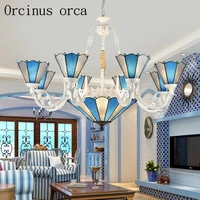 mediterranean style blue chandelier living room dining room european style garden art glass pendant lamp free shipping