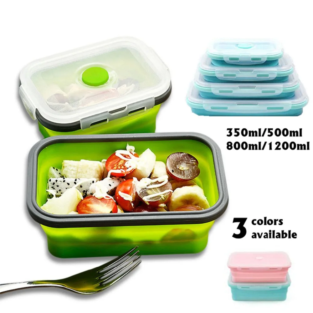 

Silicone Collapsible Lunch Box Food Storage Container Bento BPA Free Microwavable Portable Picnic Camping Rectangle Outdoor Box