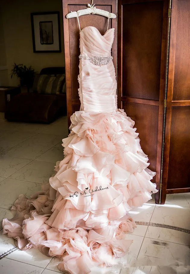 Рустикальное розовое свадебное платье Русалка Vestido de Noiva Sereia пояс с кристаллами