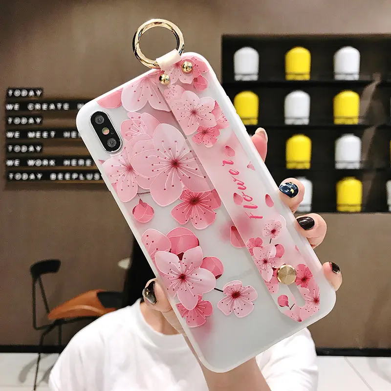 Pattern 9 Силиконовый чехол с цветами для iPhone XS Max XR X 10 браслет-держатель 3D рельефный чехол с рисунком для iPhone 6 S 6 S 8 7 Plus чехол для телефона - Цвет: Pattern 9