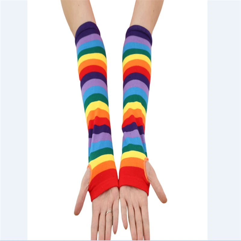 1 Arm Warmers Женские гольфы в полоску для девочек; носки с радужными ручками; эластичные варежки; перчатки; теплые носки - Цвет: 1 Arm Warmers