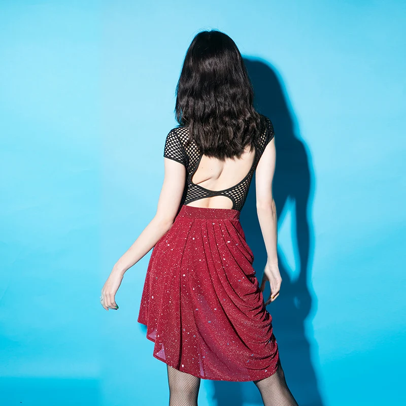 Блестящая юбка для латинских танцев с блестками женщин 3 цвета бальное платье