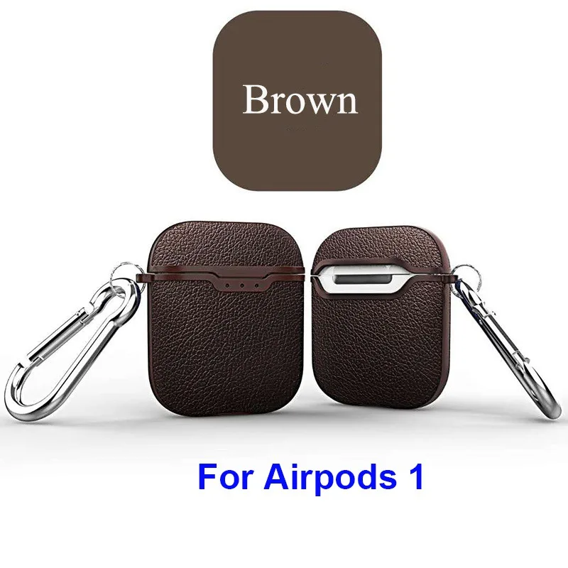 Для гарнитура для Airpods чехол личи кожаный узор мягкий ТПУ Bluetooth беспроводной Чехол для наушников для Airpods 2 Беспроводная зарядка коробка - Цвет: Brown For Airpods 1