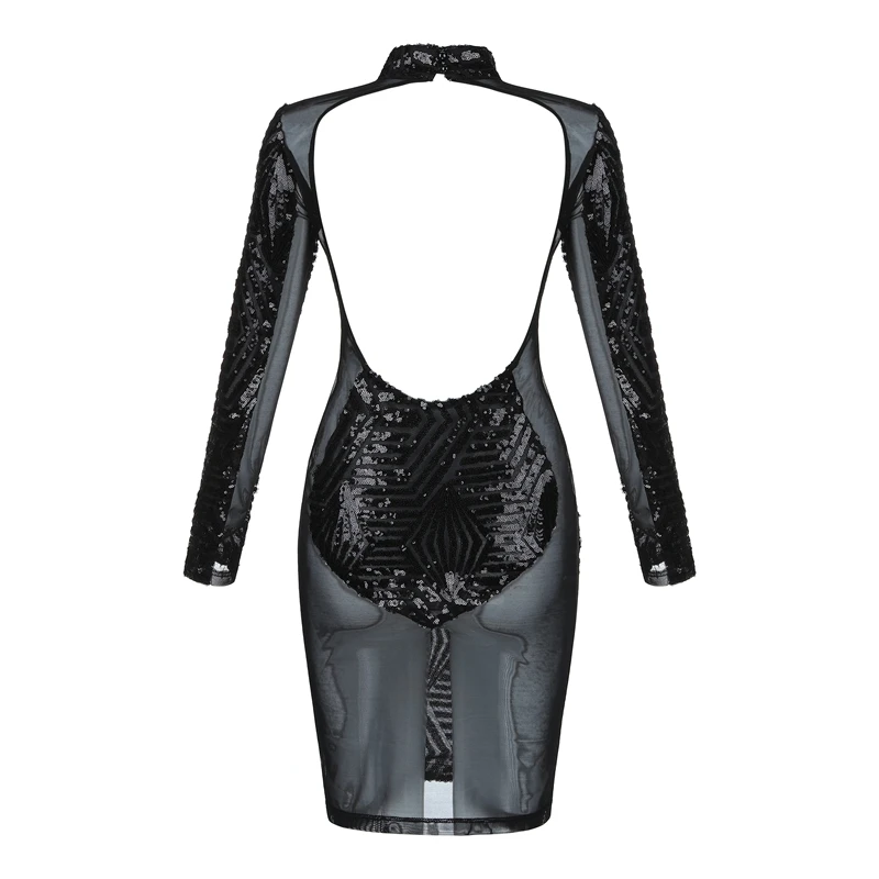 INDRESSME 2019 Новое Женское Сетчатое облегающее платье с длинным рукавом блестками и