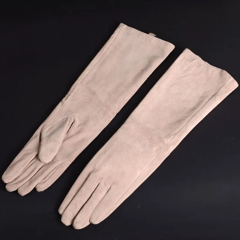 

Winter Elegant Women's 100% Genuine Leather 40cm Long Gloves High Quality Pigskin Leather Gloves Soft Suede Mittens Female 2021