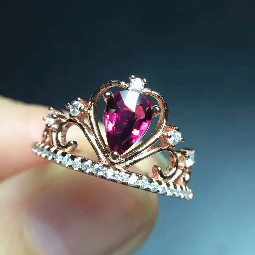 

Natural red tourmaline gem Ring Natural gemstone ring S925 sterling silver trendy Elegant cut Crown women party fine Jewelry