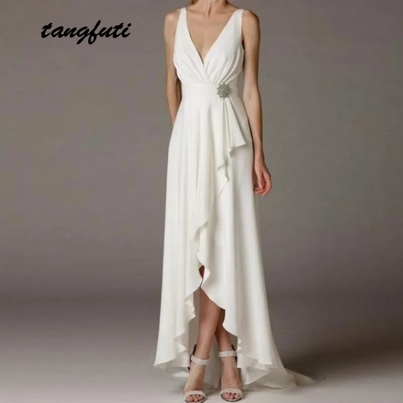 Греческие свадебные платья длинные пляжные Простые с глубоким v образным вырезом