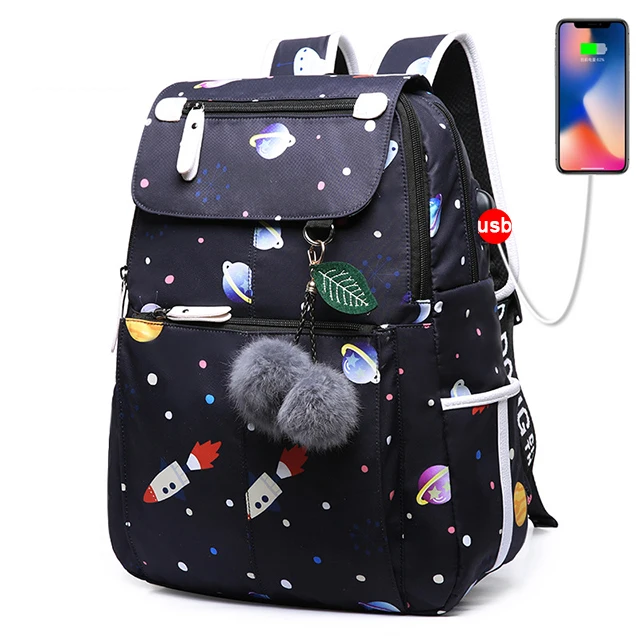Rocket Женский рюкзак, модные USB школьные сумки для девочек, женские школьные рюкзаки, Большой Вместительный рюкзак, детский школьный рюкзак, водонепроницаемая школьная сумка - Цвет: Rocket