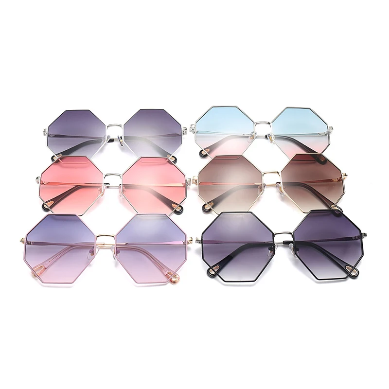 Роскошные Восьмиугольные солнцезащитные очки для женщин в металлической оправе