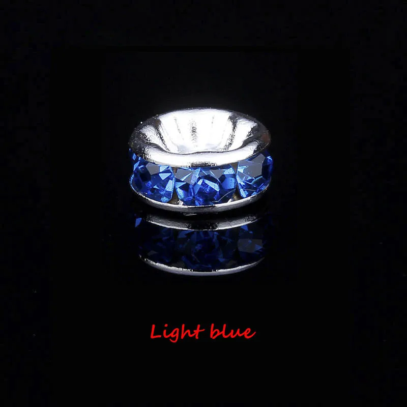 Light blue 100 шт Красочные Стразы Серебряные бусы с отверстием, 6/8/10 мм для "сделай сам" для изготовления украшений вручную Бисер браслет Материал аксессуары - Цвет: Light blue