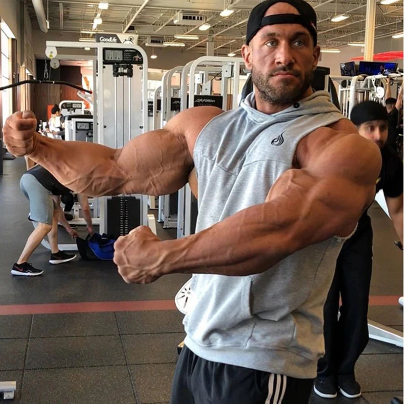 Спортивный топ для мужчин жилет бега с капюшоном рубашка без рукавов мужской