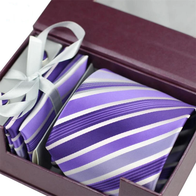 Модные Для мужчин S Галстуки новый шеи Комплект Тонкий полосатый для формальные