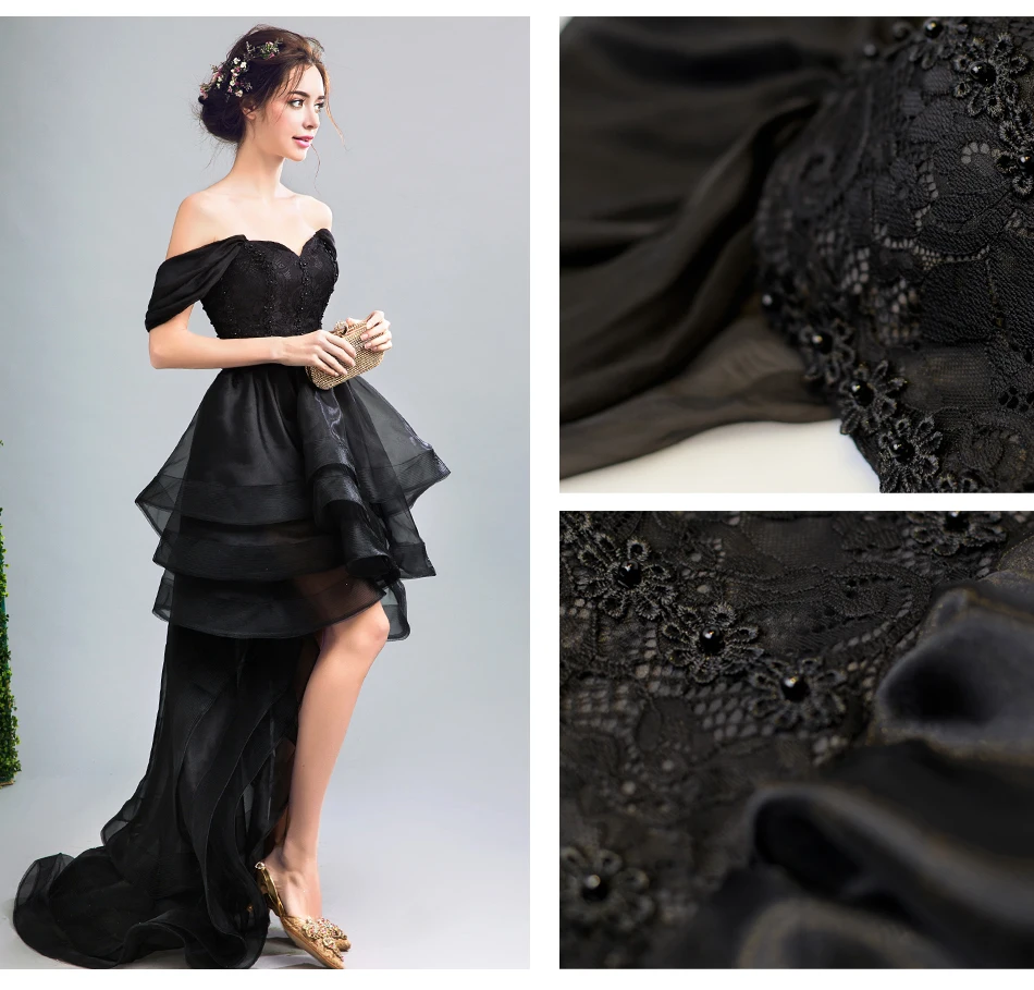 CX блестящее черное длинное вечернее платье с низким шлейфом и кружевом