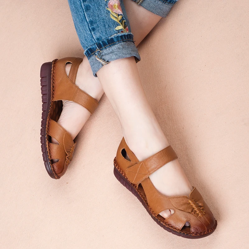 

Female sandals 2018 summer handmake breathable soft bottom woman sandals comfortable casual leather women sandals shoes