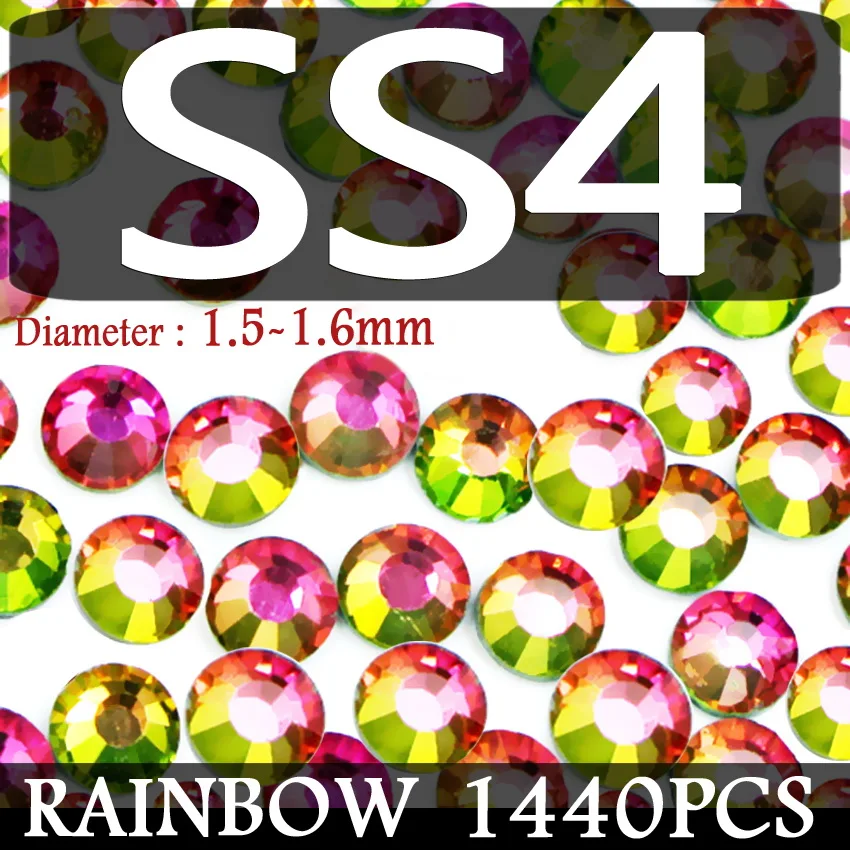 Радужные смешанные размеры SS3-SS10 SS4-SS30 Стразы дизайн ногтей не горячей фиксации Кристаллы Блестки страз наклейки для маникюра Искусство Декор - Цвет: SS4 1440PCS