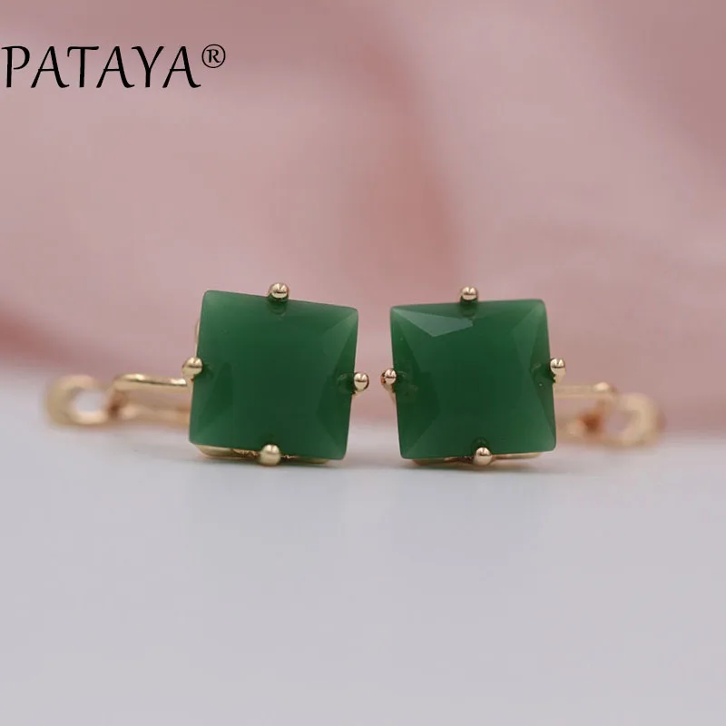 PATAYA, новые трендовые свадебные серьги для женщин, 585, розовое золото, ювелирное изделие, модные большие квадратные Розовые Серьги с натуральным цирконием, роскошные висячие серьги