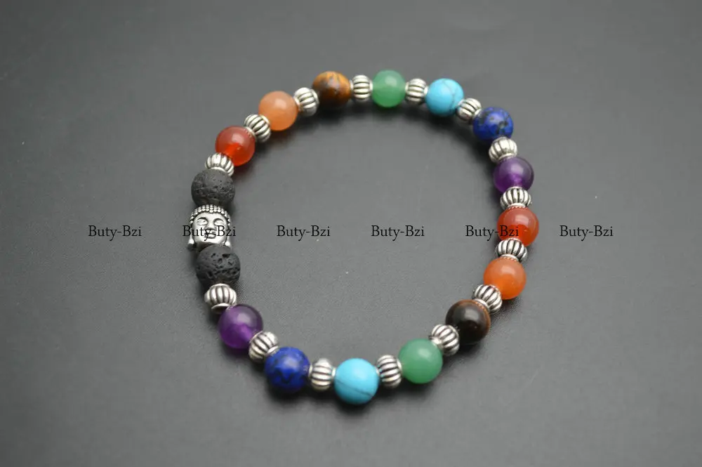 Популярный браслет чакр разноцветные 8 мм круглые камни и металл бусины