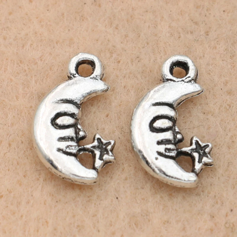 

KJjewel Tibetan Silver Plated Moon Charms Pendants for Jewelry Making Bracelet Necklace DIY Jewelry Findings Craft 14x9mm