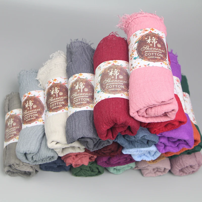 

Hot Sale Crinkle Bubble Cotton Scarf Plain Popular Shawls Hijab Spring Wrinkle Wrap Muslim 55 Color scarves/scarf 180*100cm