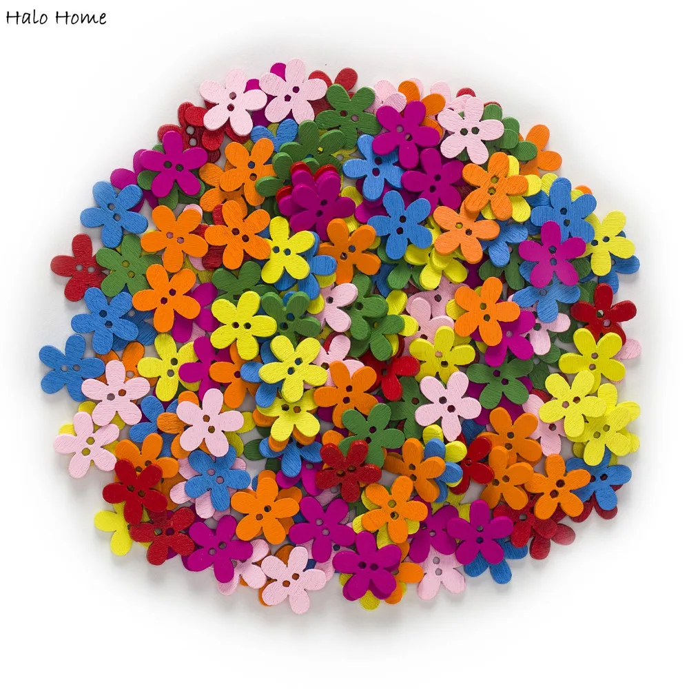 100 шт 2 отверстия микс Цвет деревянные пуговицы в виде цветка декор