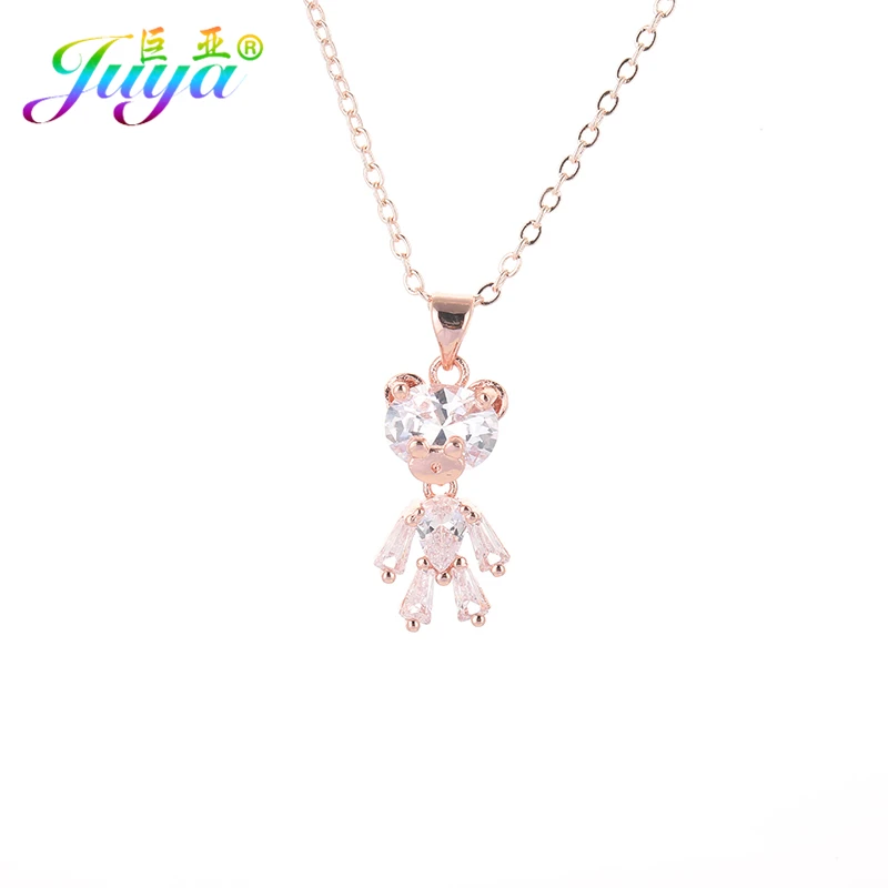 Juya Gold/Rose Gold Handmade Cubic Zirconia Animal Toy Bear Suspension Charm Pendant Accessories For Women Kids Jewelry Making | Украшения