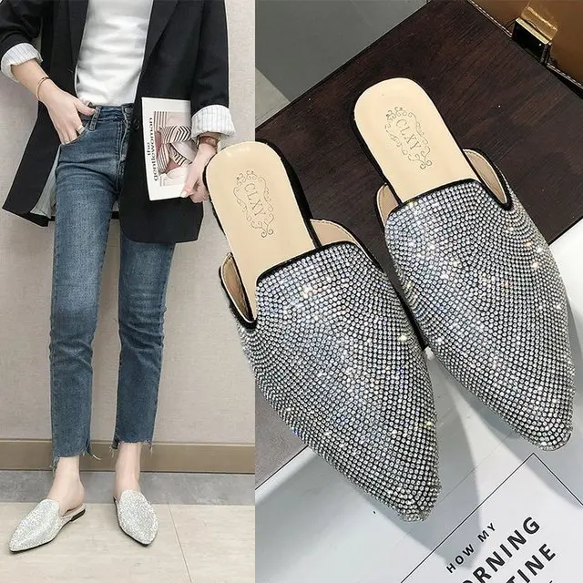Для женщин для ночного клуба со стразами острый носок Повседневное половина