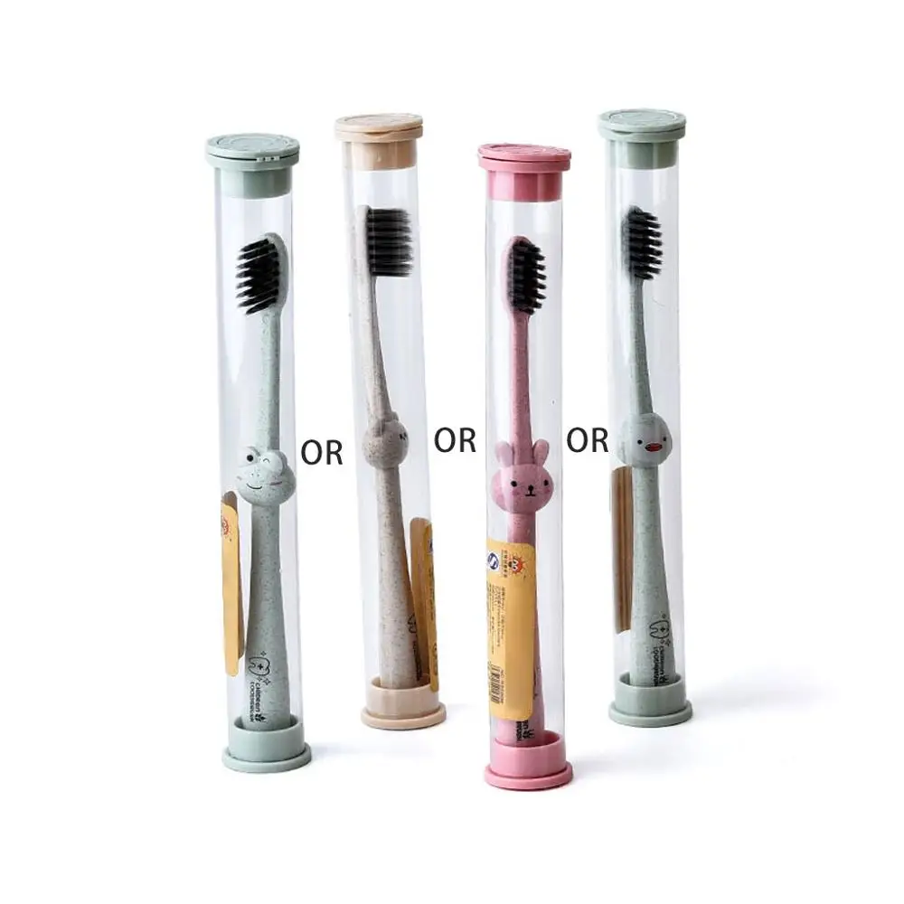 Детская детская зубная щетка с мультяшной ручкой из бамбукового угля для ухода