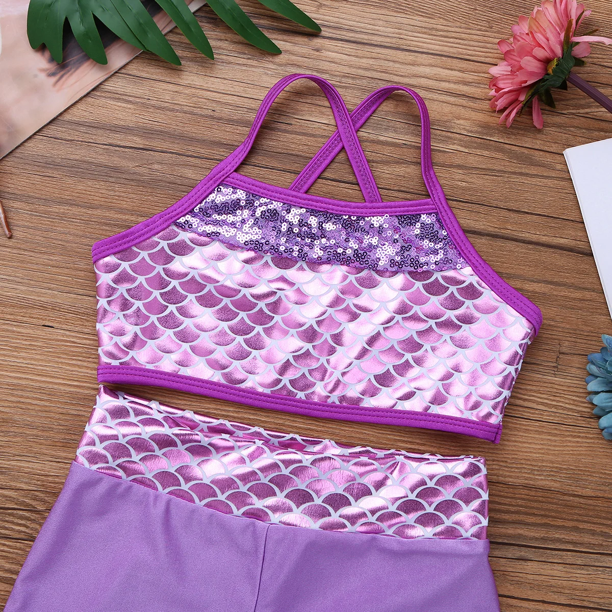 FEESHOW/детский танкини для девочек костюм без рукавов с блестками и русалочкой