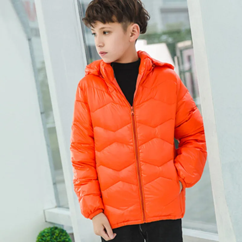 Зимняя пуховая парка для девочек новое Брендовое модное однотонное Детское пальто унисекс с капюшоном