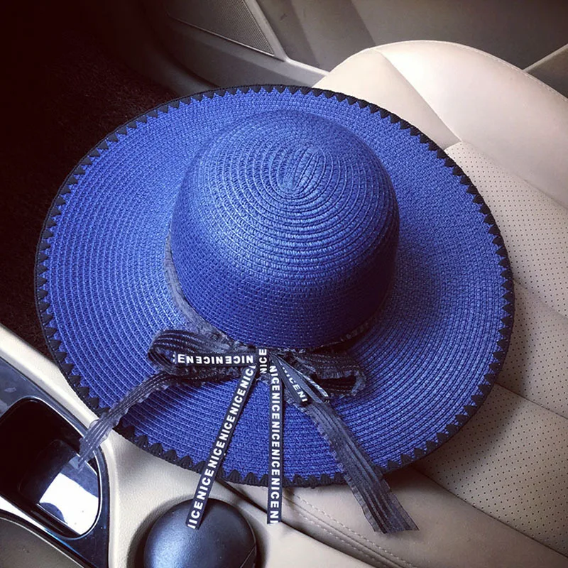 Шляпа женская Соломенная с бантом модная пляжная Панама от солнца широкими