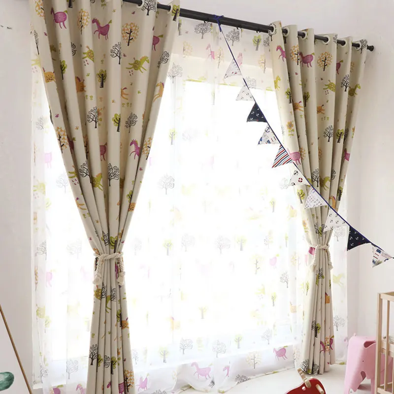 Светонепроницаемые шторы для спальни детской гостиной тюлевые с принтом лошади