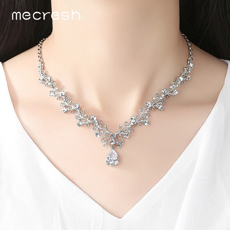 Mecresh Роскошные Цирконий Наборы свадебных ювелирных изделий листьев Форма