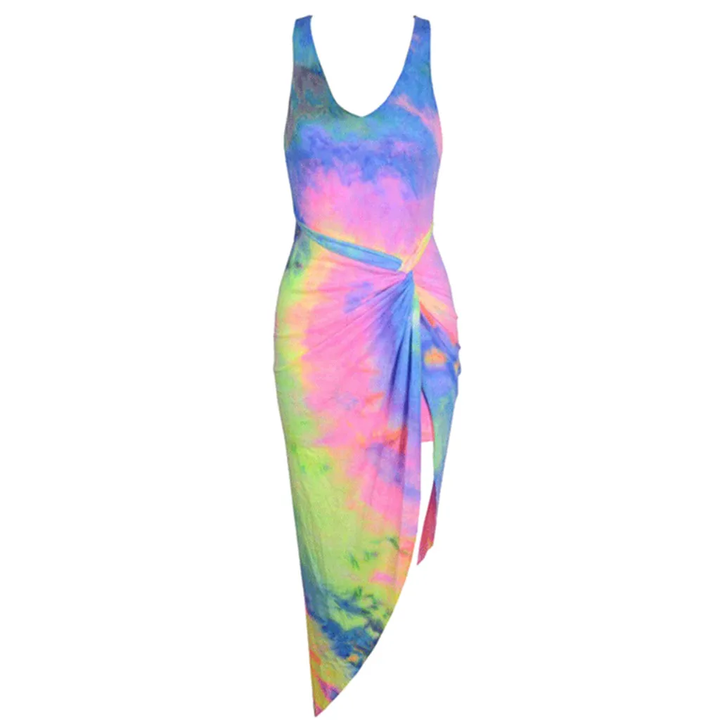 Женское платье с цветочным принтом Boho Пляжное женское лямкой на шее и открытой