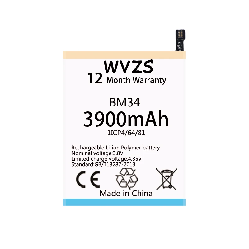 Wvzs 3900 mAh литий-полимерная сменная батарея BM34 для Xiaomi Mi Note Pro 4 GB ram батареи |