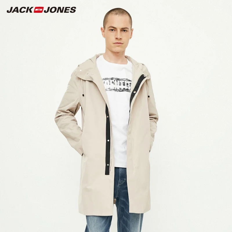 JackJones Men's Basic Hooded Long Trench Coat Business Casual Windbreaker Menswear 218321522 | Мужская одежда