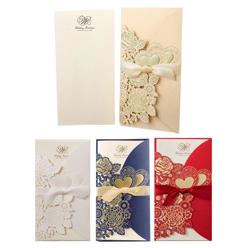 1 шт. лазерная резка свадебные приглашения открытки роза любовь сердце