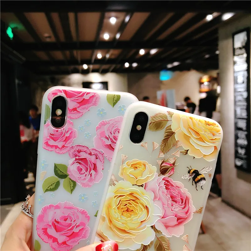 Kerzzil 3D рельефный чехол для телефона с розами iPhone 6 6S Plus TPU силиконовые чехлы X 8 7