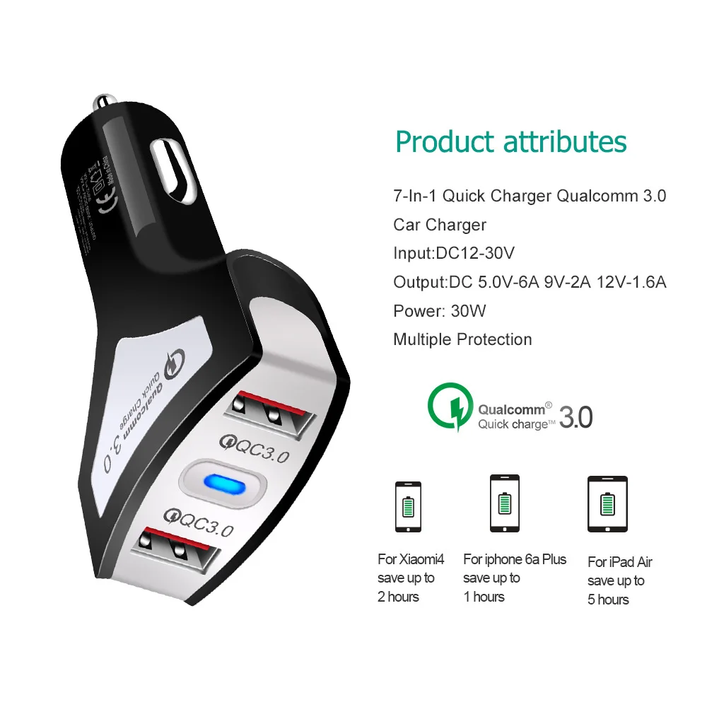 AiSMei QC 3 0 USB Автомобильное зарядное устройство Быстрая зарядка 2 с двойным портом