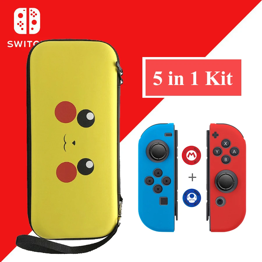 5 в 1 nintendo Switch аксессуары Защитная сумка для хранения Joy-con силиконовый кожи 2 аналоговые колпачки для Nitendo nintendo переключатель